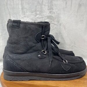 EMU Boots Mens 12 Black Suede Australian Sheepskin Lined Wallabee Style Juc Lo